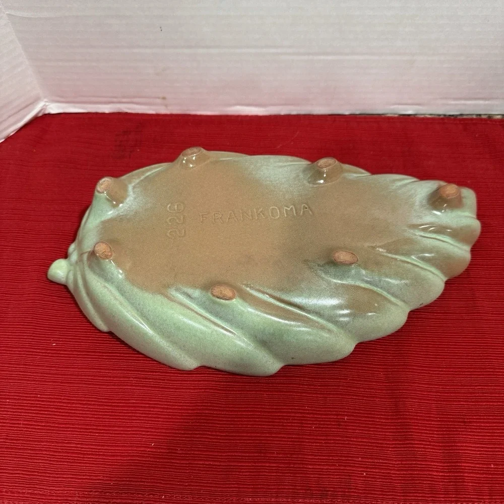 Vintage Frankoma Pottery Prairie Green Leaf Dish‎ 12.5